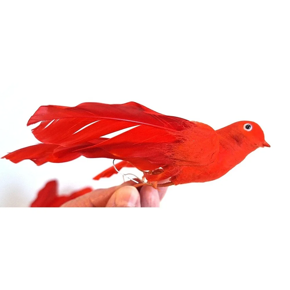 Vintage Red Feathered Bird Floral Picks Set of 3 Christmas Decor Craft Supplies